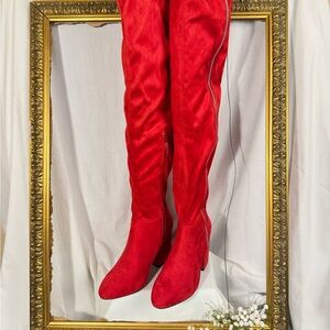 Red Suede Women's Knee-High Boots